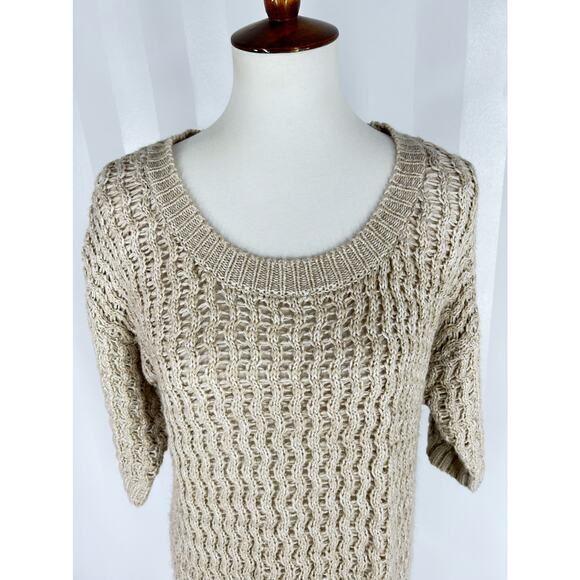 NINE WEST Vintage America Collection Beige Open Knit Short Sleeve Sweater Sz S - Picture 5 of 7